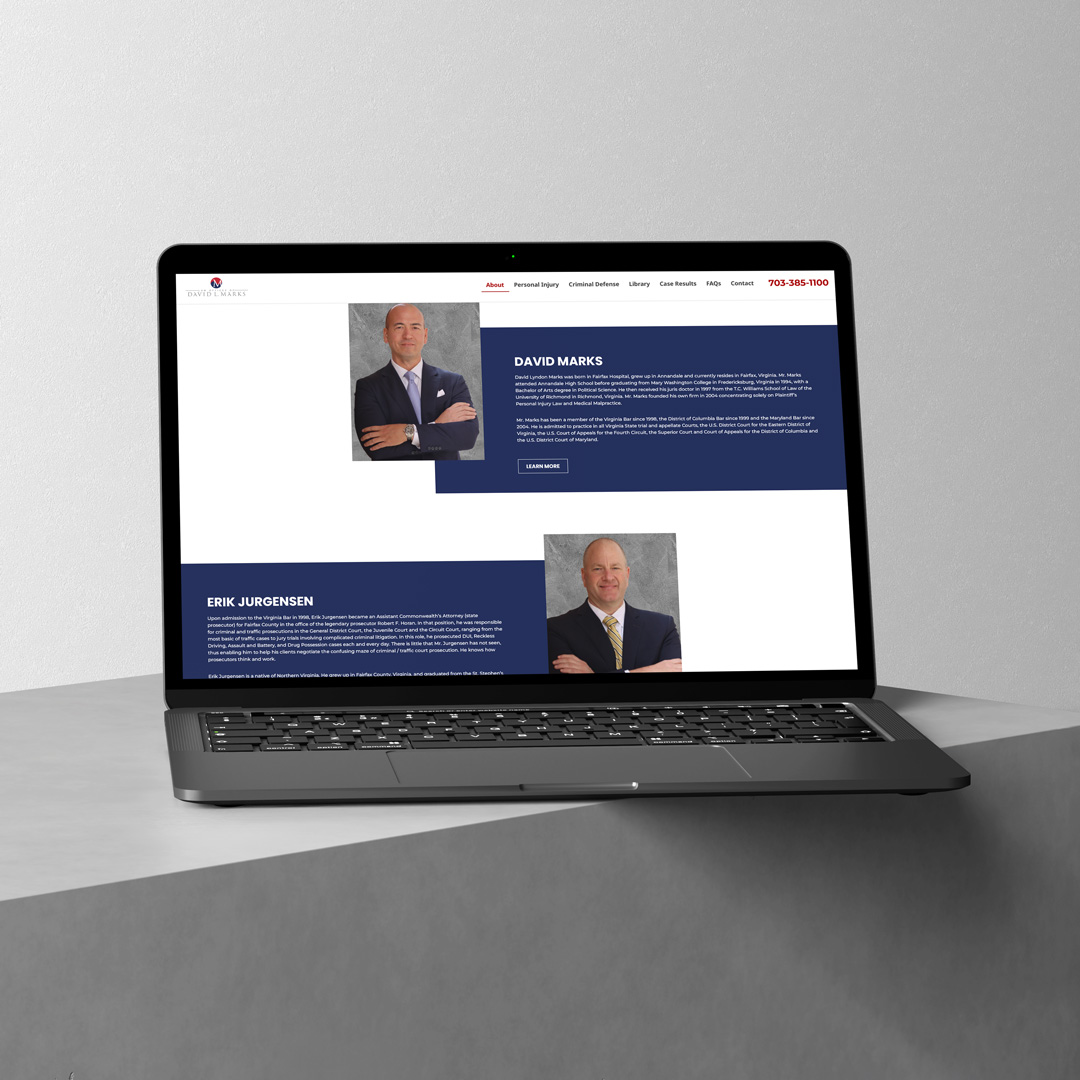David Marks Law about page on laptop screen